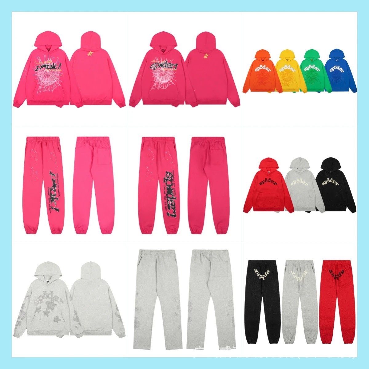 High Version Western Style Sp5der Printed Loose Fit Unisex Hoodie Casual set