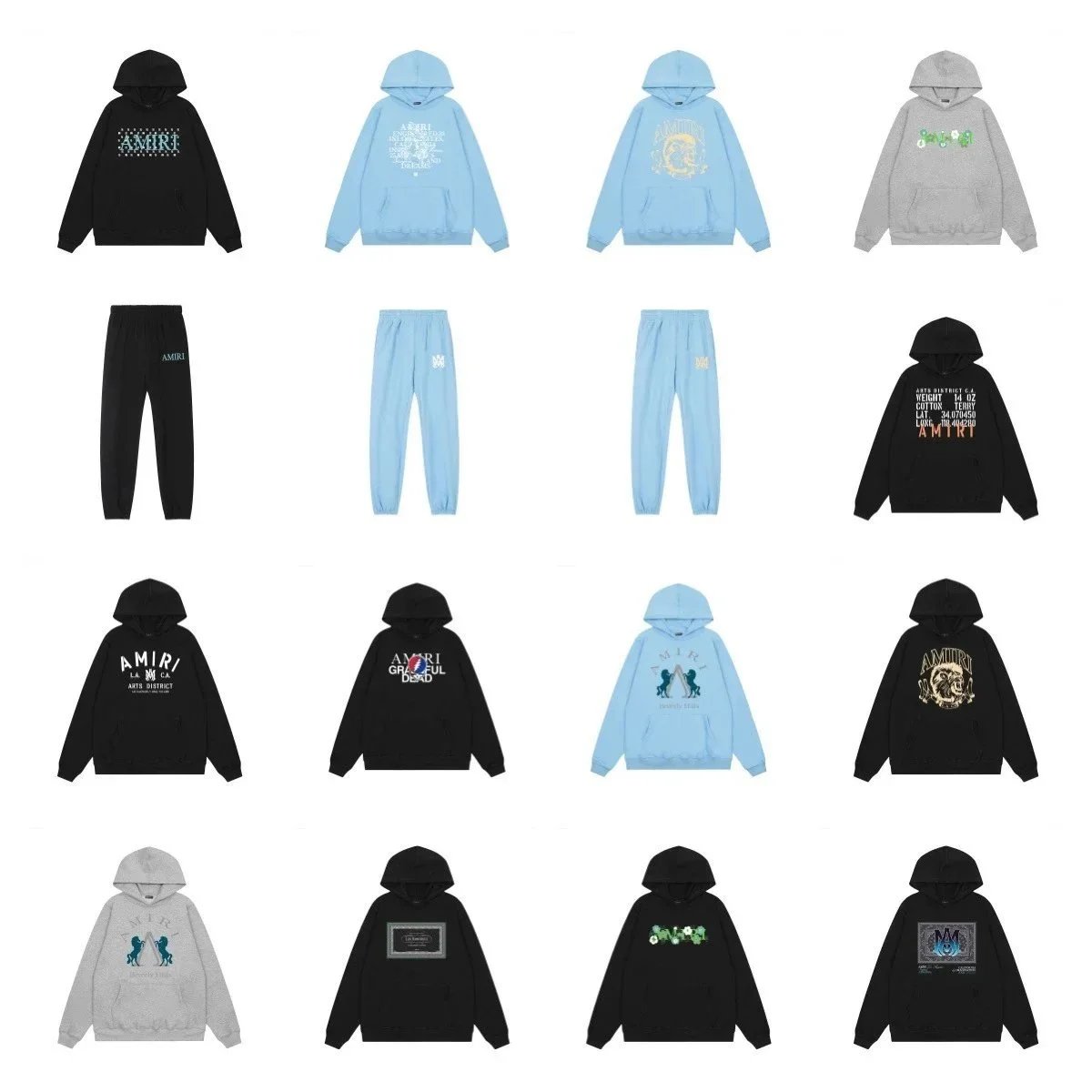 Amiri Black Hoodie and Blue Sweatpants Set
