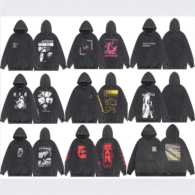 Black Graphic Hoodies with Pockets