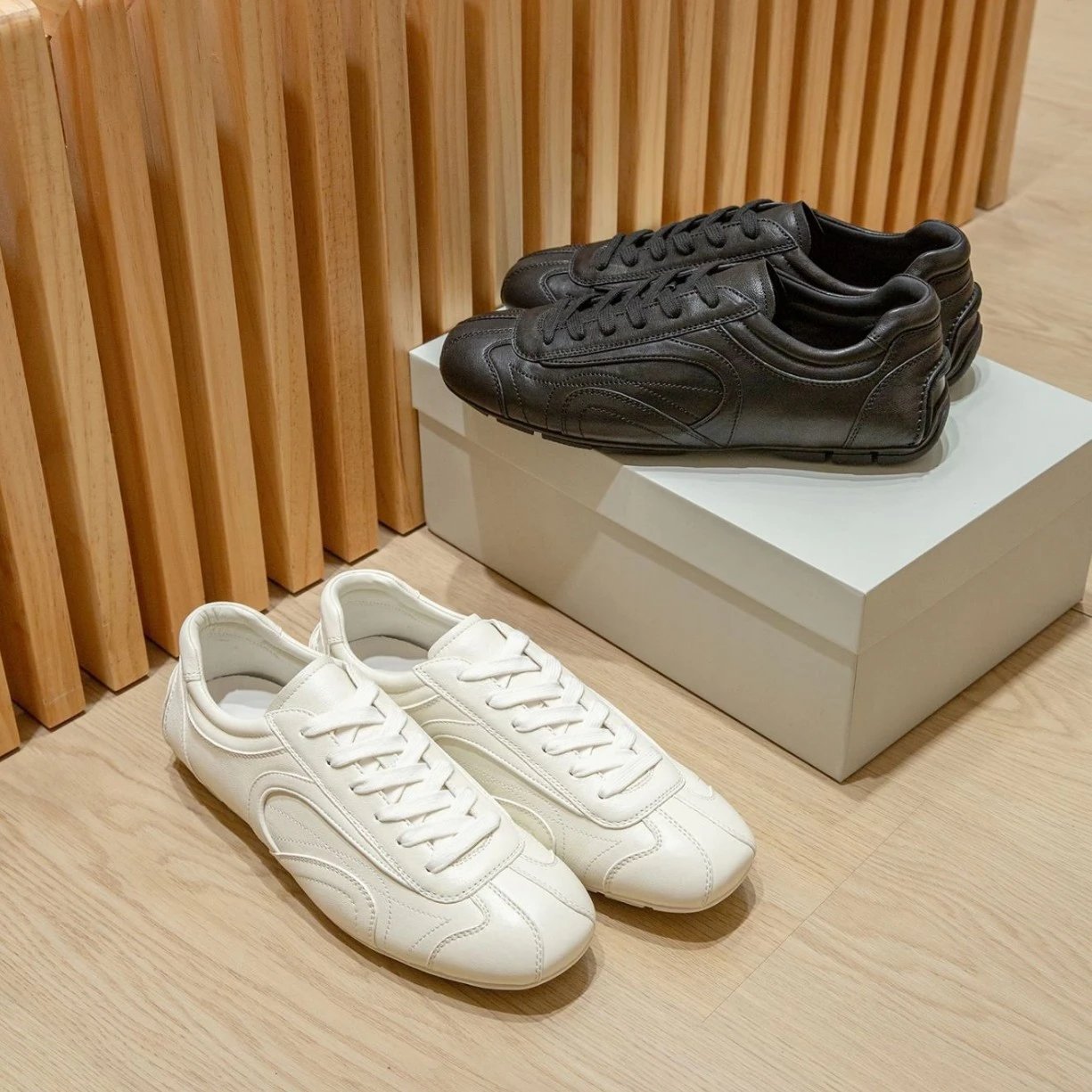White and Black Leather Sneakers