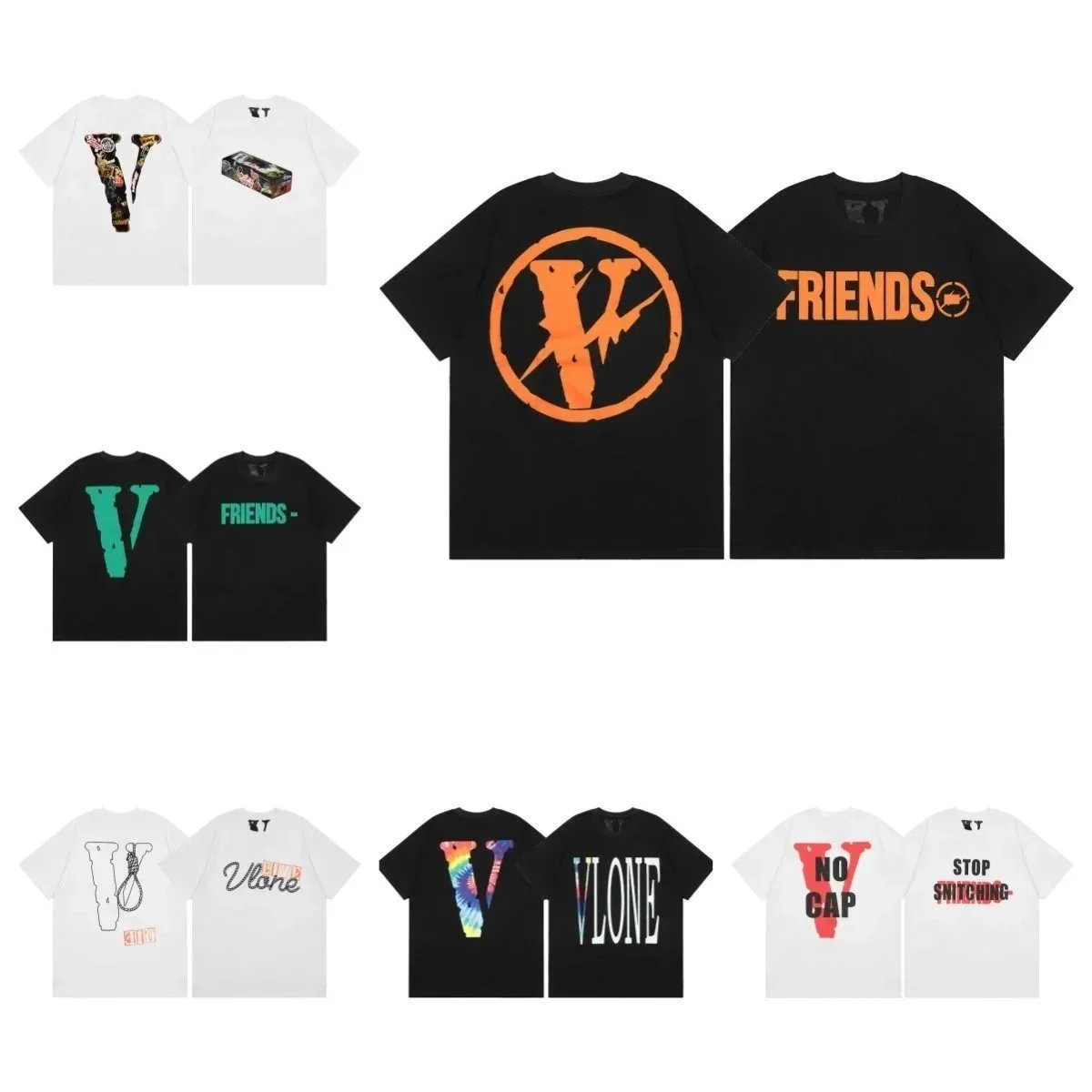 Vlone Black and White Graphic T-Shirt Collection