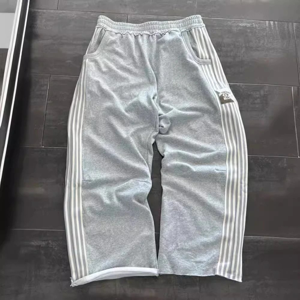 Grey Striped Casual Track Pants