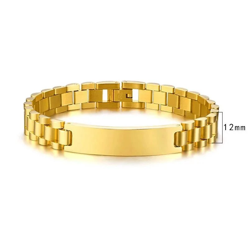 Gold Stainless Steel Link Bracelet 12mm