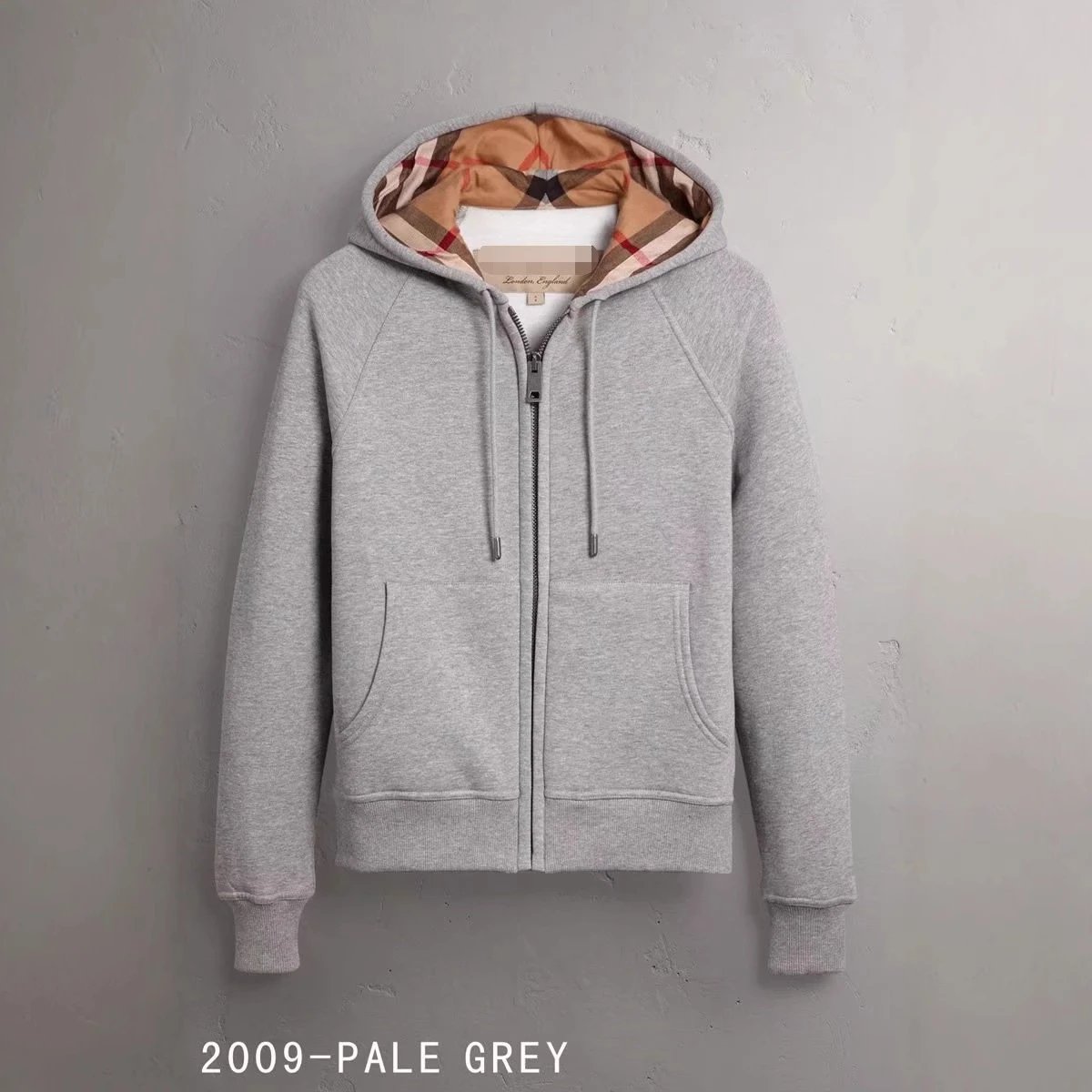 Burberry Pale Grey Hoodie with Check Lining