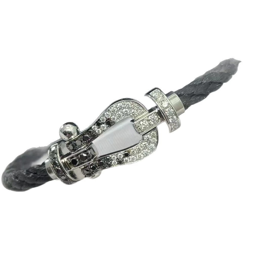 Chopard Black Leather Bracelet with Diamond Buckle