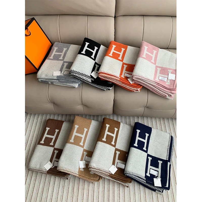 Hermès H Logo Knit Blanket Throws