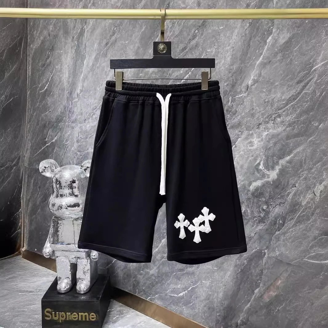 Black Cross Embroidery Shorts