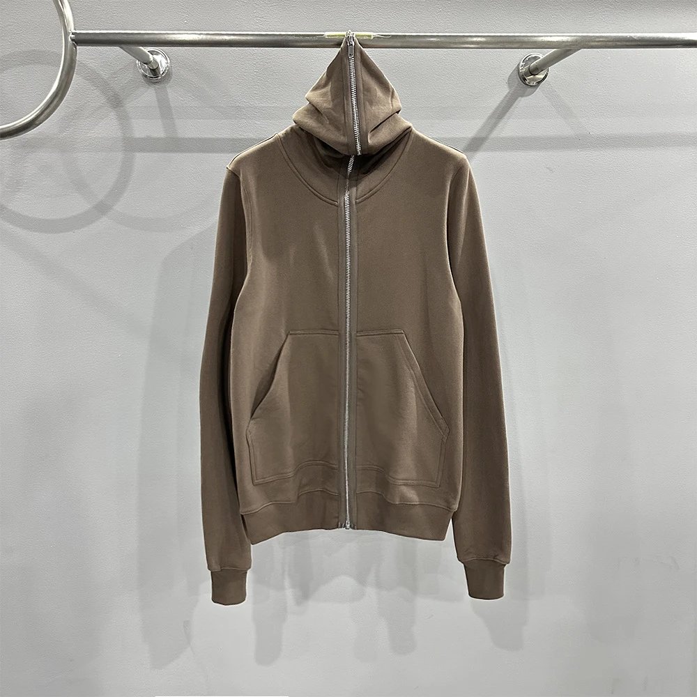 Hooded Zip-Up Sweatshirt in Brown