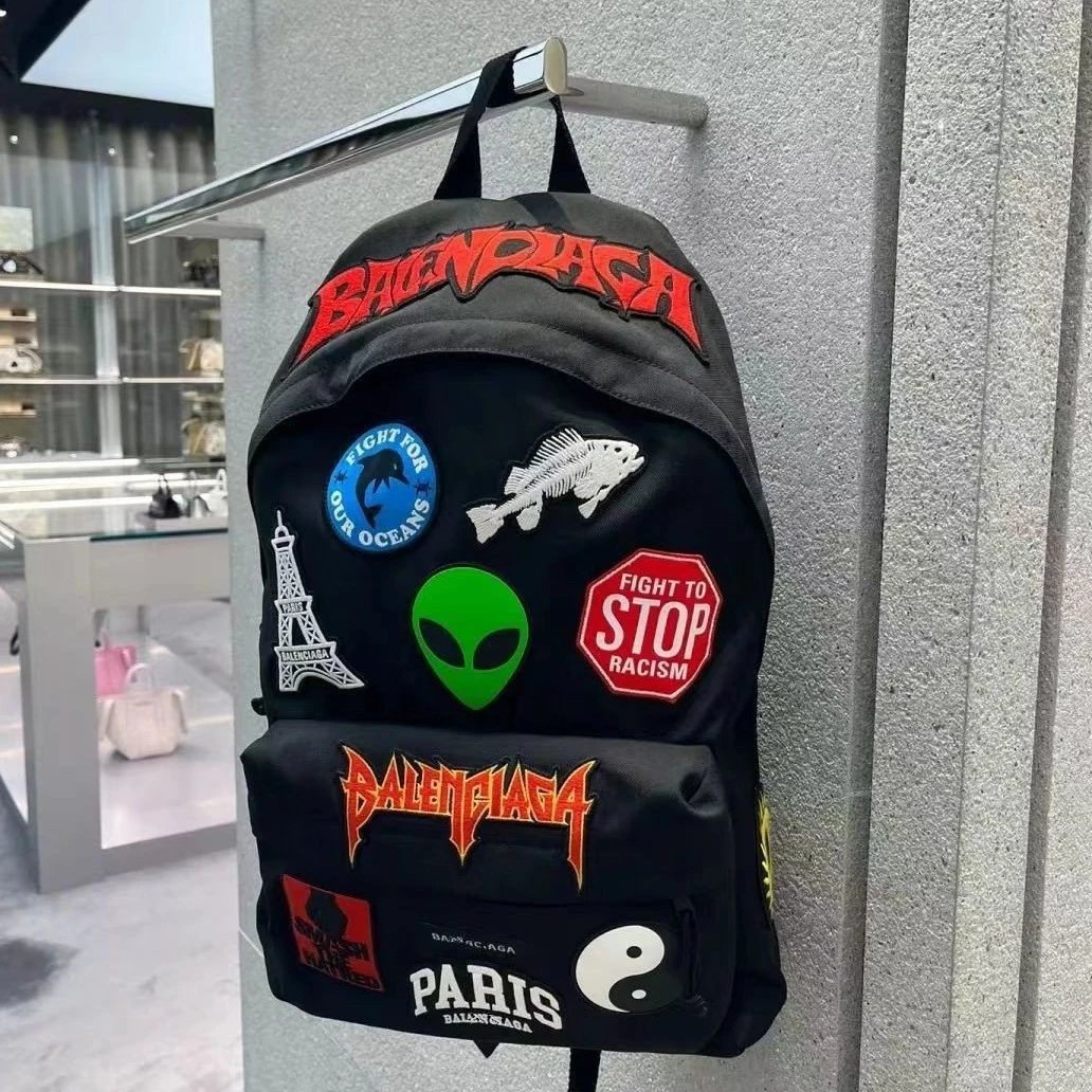 Balenciaga Black Backpack with Patches