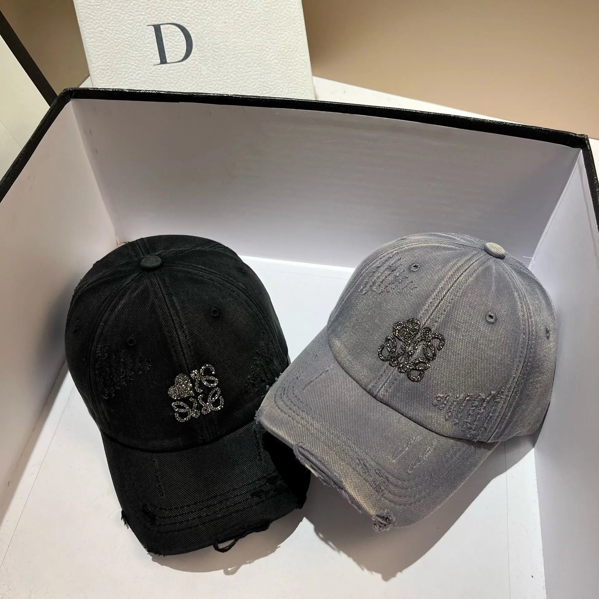 Loewe Black and Grey Distressed Baseball Caps