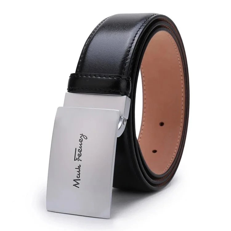 Mark Feeney Black Leather Belt with Silver Buckle