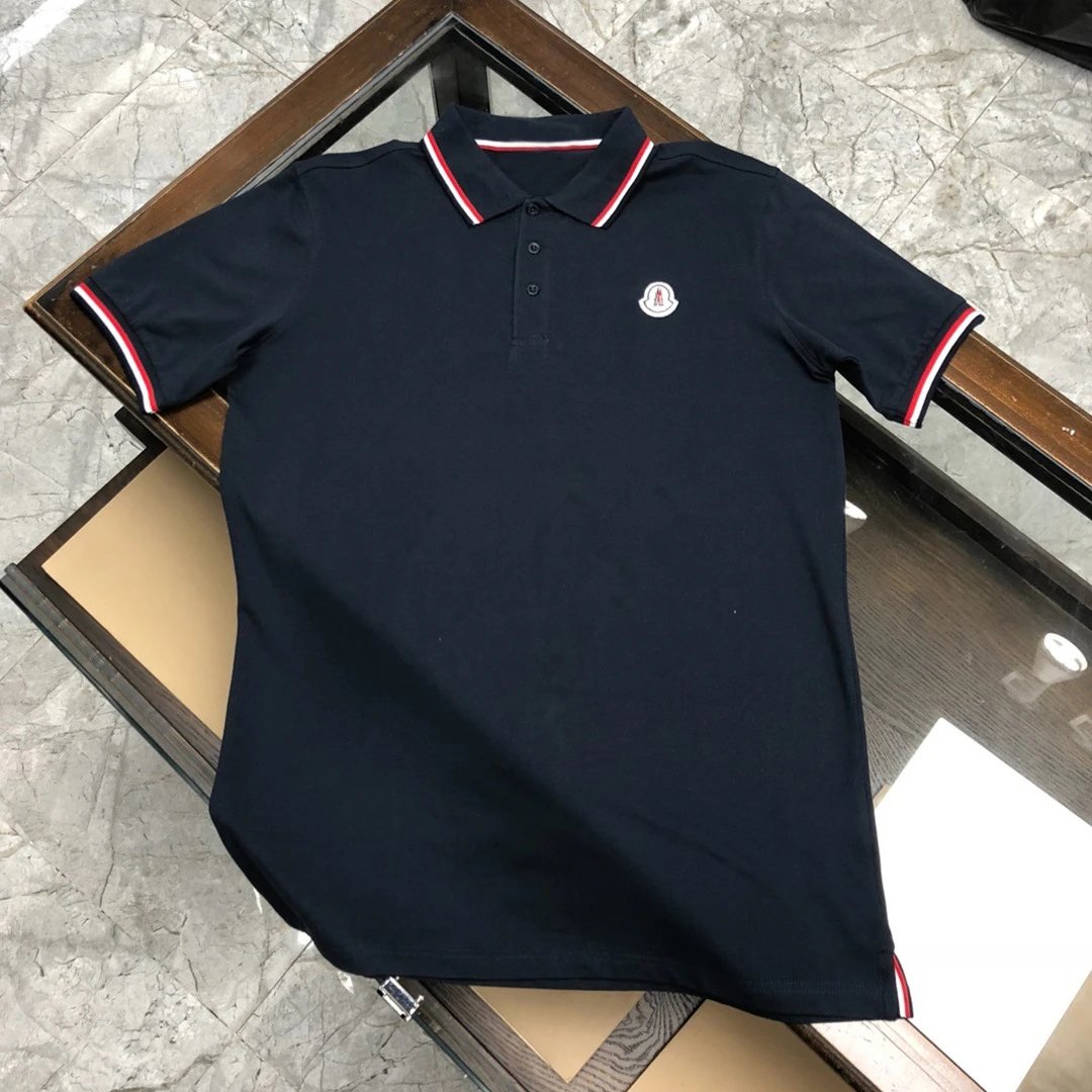 Moncler Navy Polo Shirt with Red and White Trim