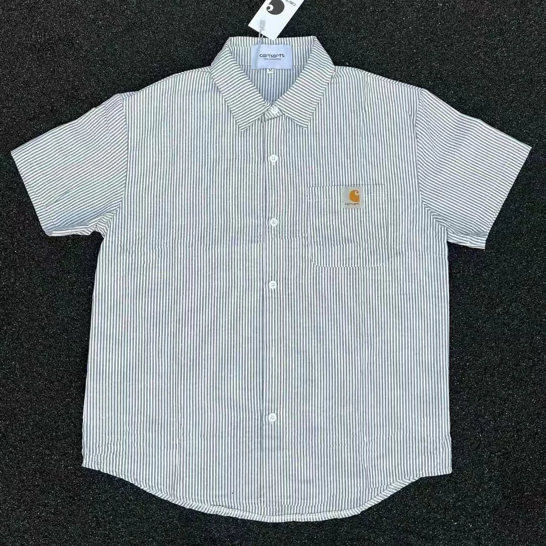 Kid Carhartt White and Grey Striped Short Sleeve Shirt