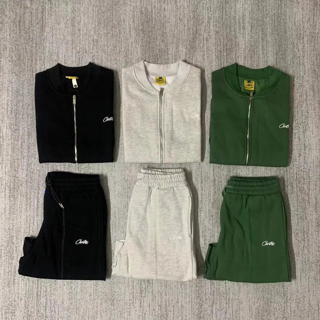 Kid Cortez Black/Grey/Green Zip-Up Tracksuit Set