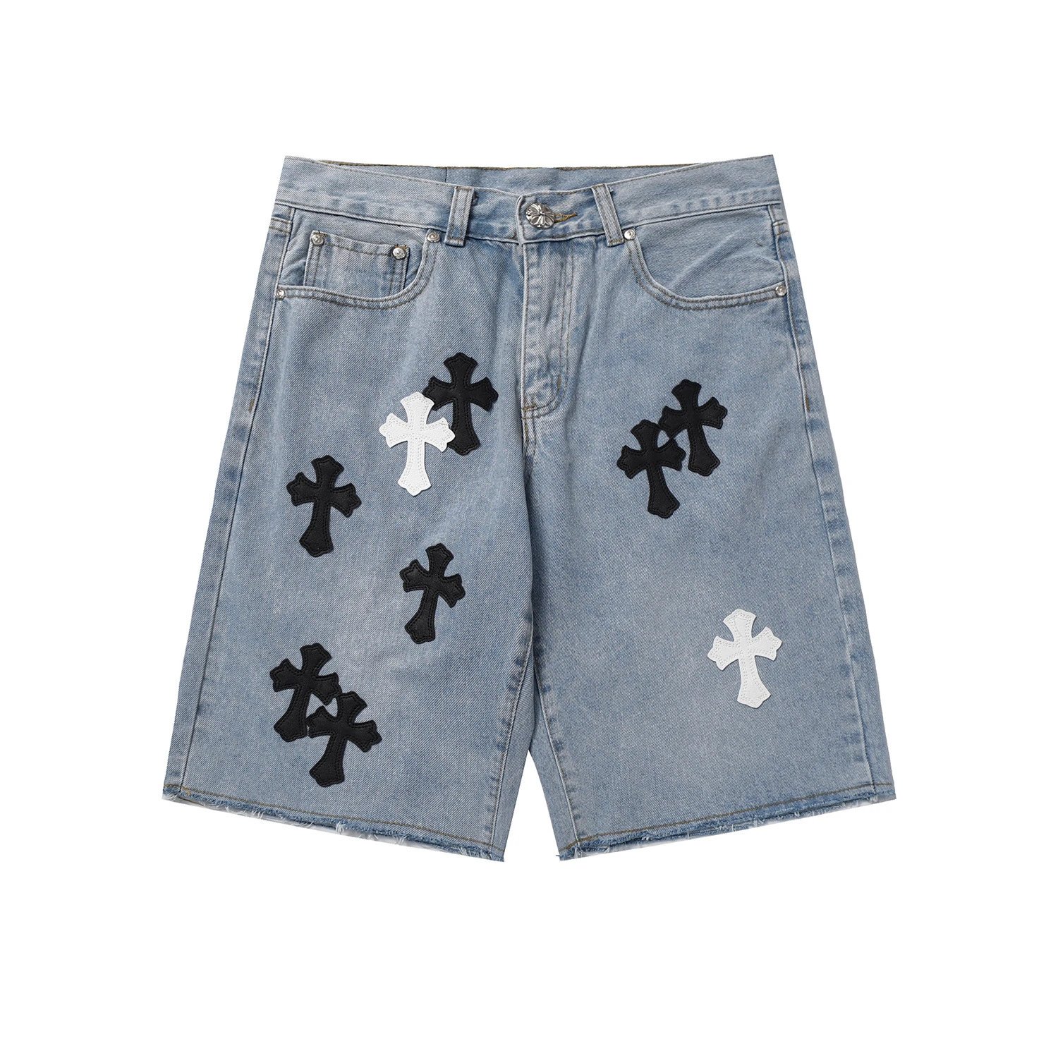 Kid Light Blue Denim Cross Patch Shorts