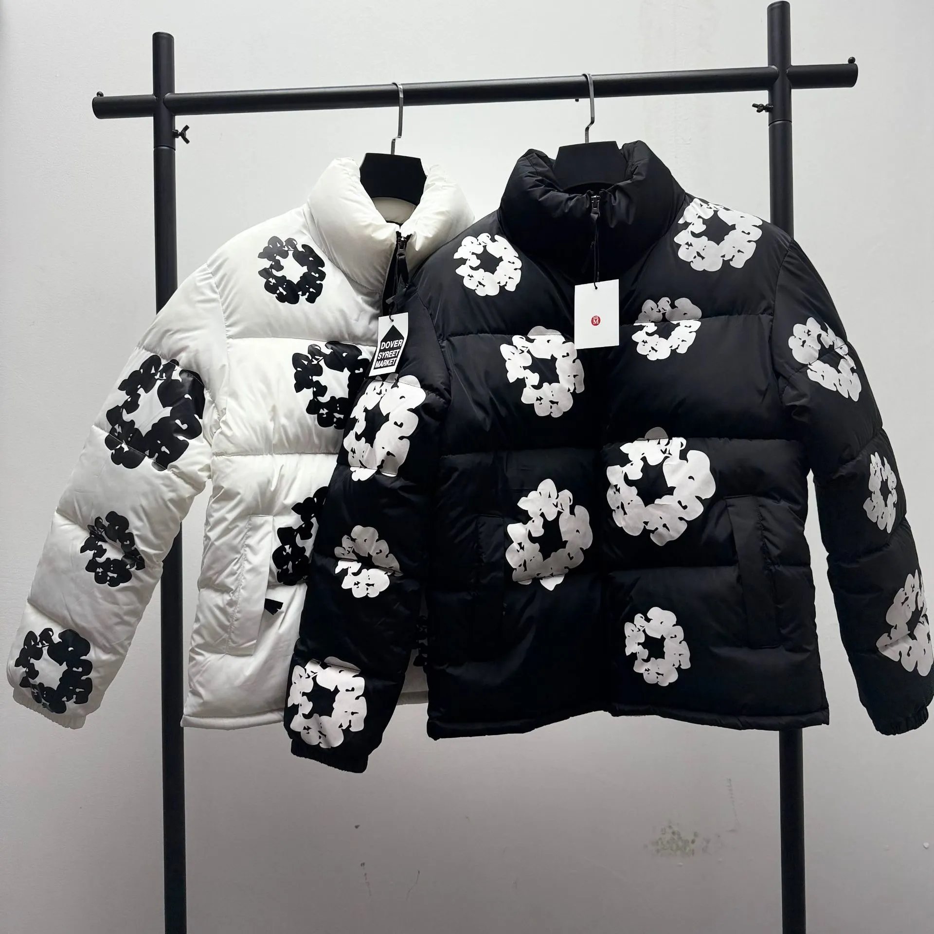 Dover Street Market Black and White Floral Puffer Jacket
