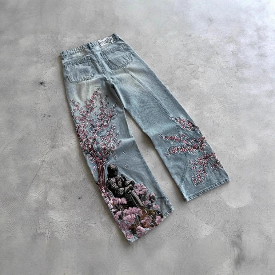 Light Blue Embroidered Floral Jeans