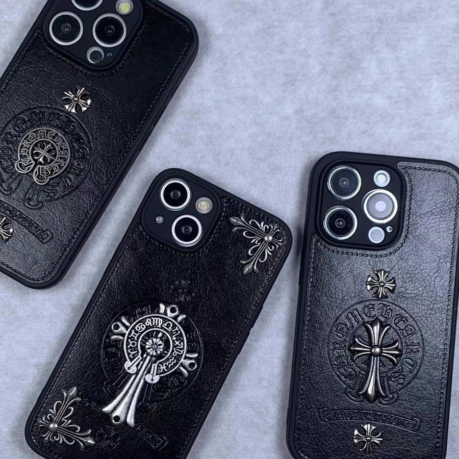 Chrome Hearts Black Leather Phone Case