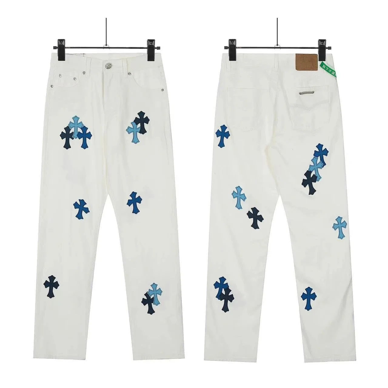 Kid Chrome Hearts White Cross Embroidery Jeans