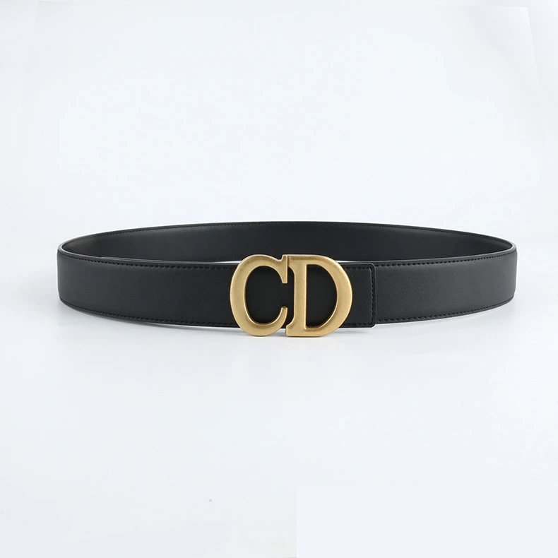Dior Black Leather Belt with Gold CD Buckle