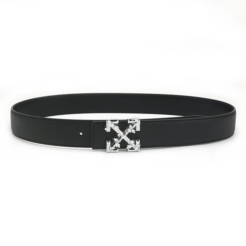 Off-White Black Leather Belt with Silver Buckle