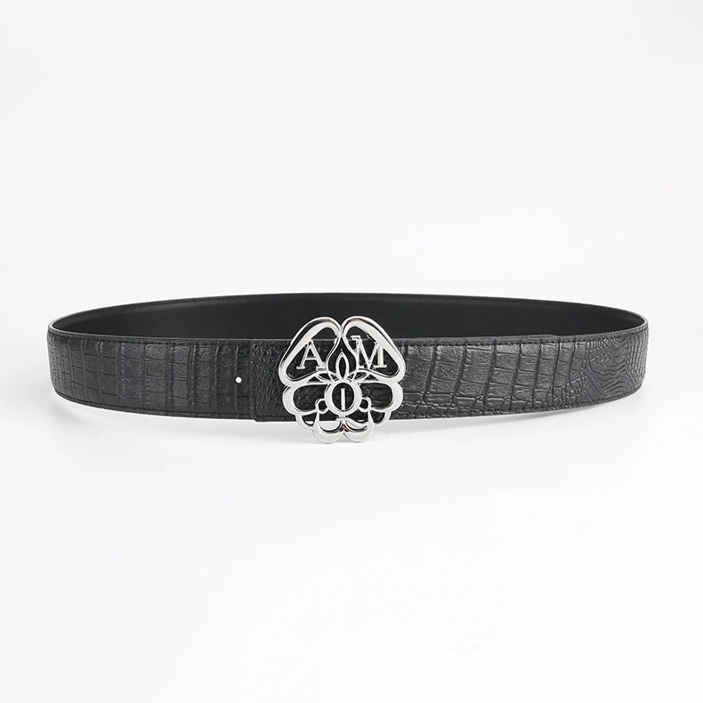 A&M Black Crocodile Texture Belt with Silver Buckle