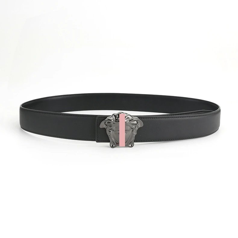 Versace Black Leather Belt with Medusa Buckle