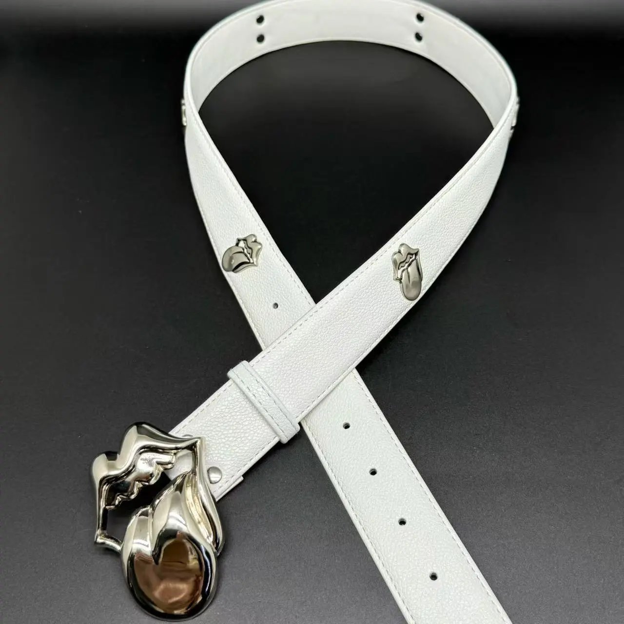 The Rolling Stones White Leather Belt