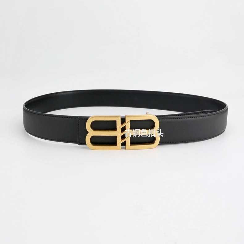 Balenciaga Black Leather Belt with Gold Buckle