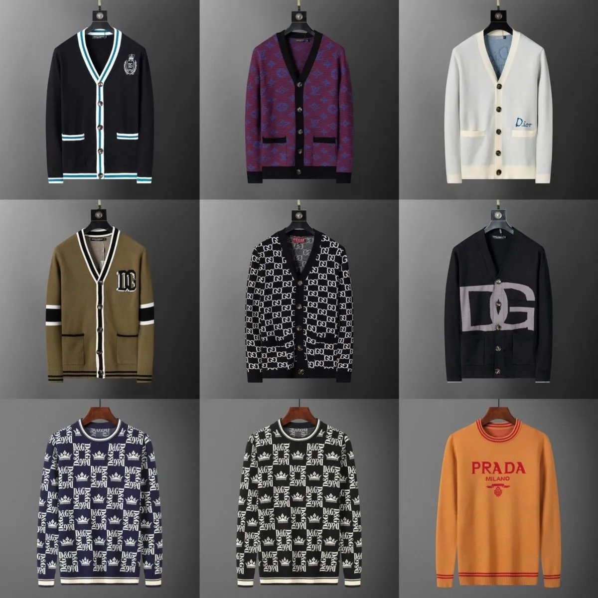 Dolce & Gabbana Black Cardigan, Prada Orange Sweater, Dior White Cardigan