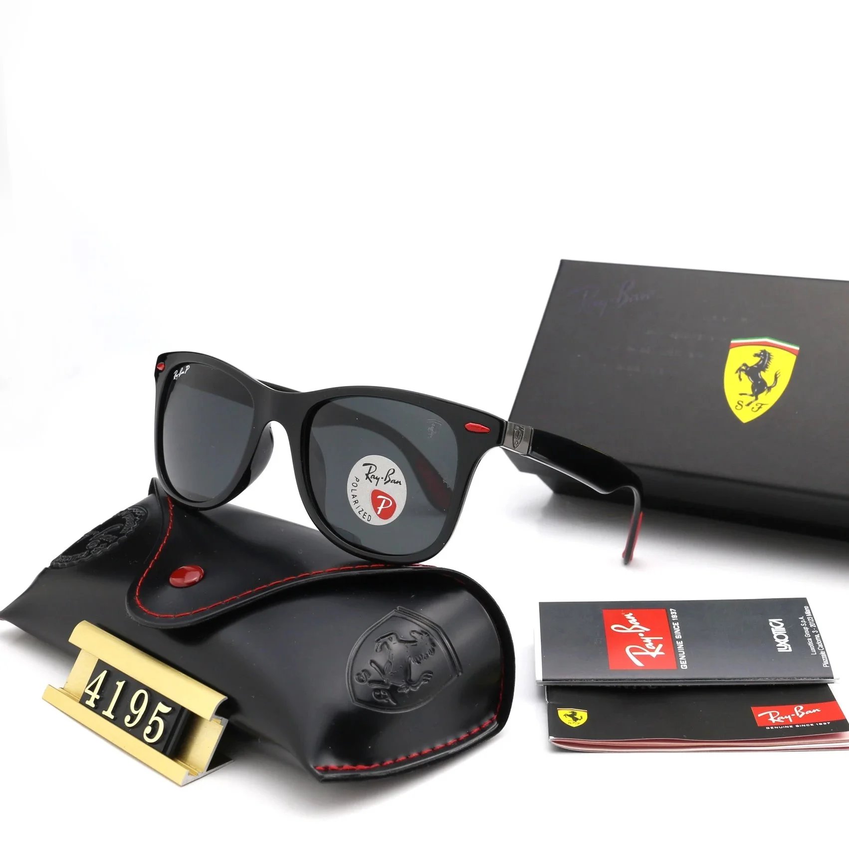 Ray-Ban Black Polarized Sunglasses with Ferrari Case and Box