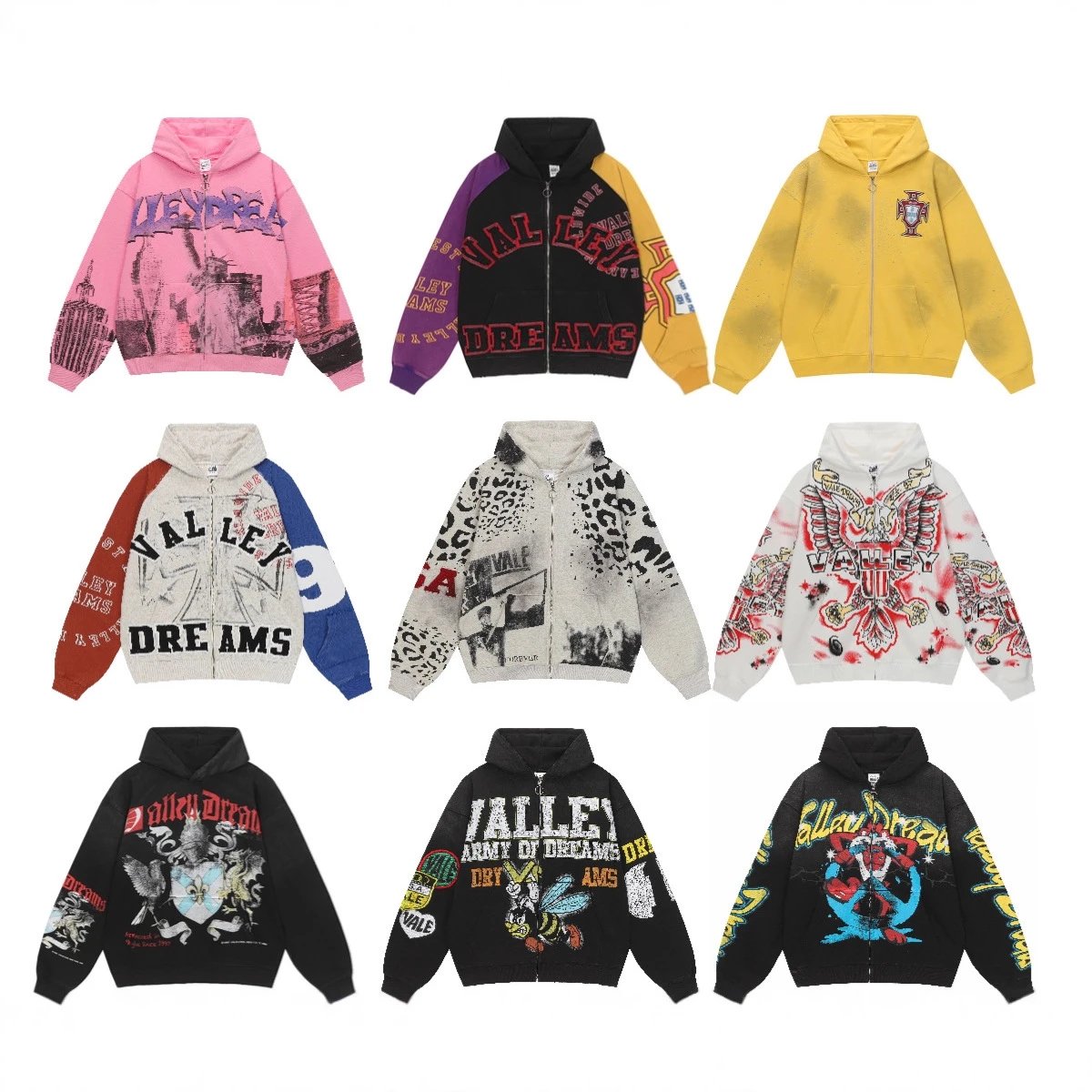 Valley Dreams Colorful Graphic Zip-Up Hoodies