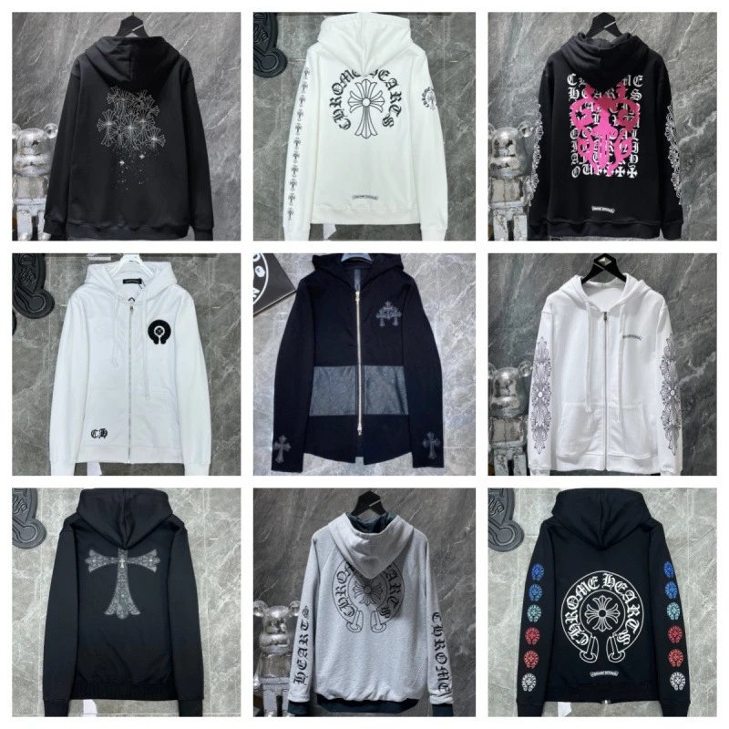 Chrome Hearts Black Hoodie with Crystal Cross Design