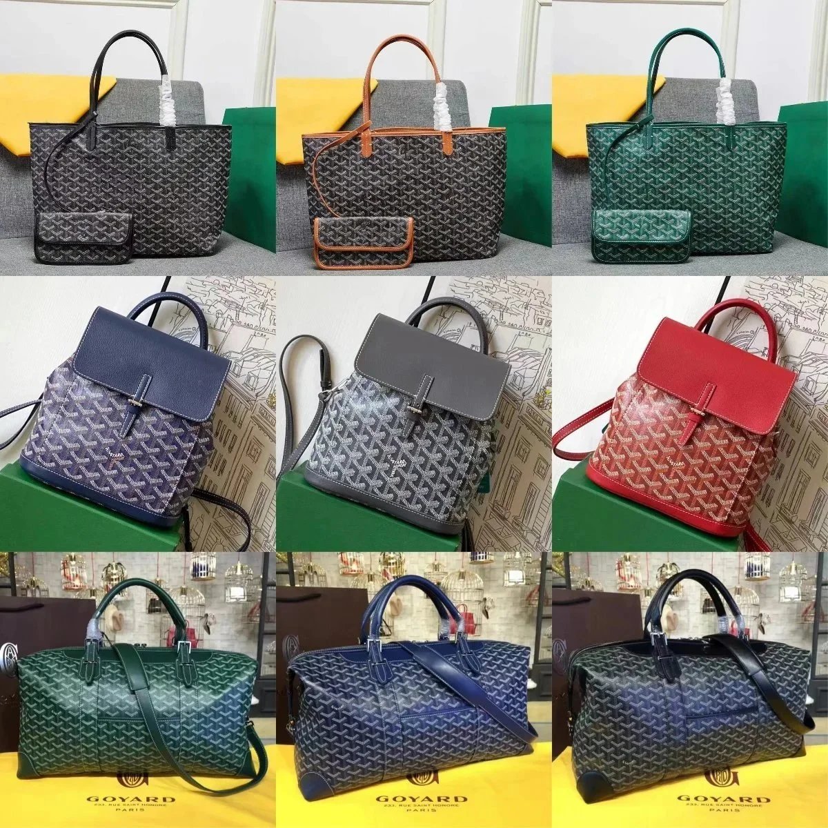 Goyard Monogram Tote, Backpack, and Duffle Bags in Various Colors