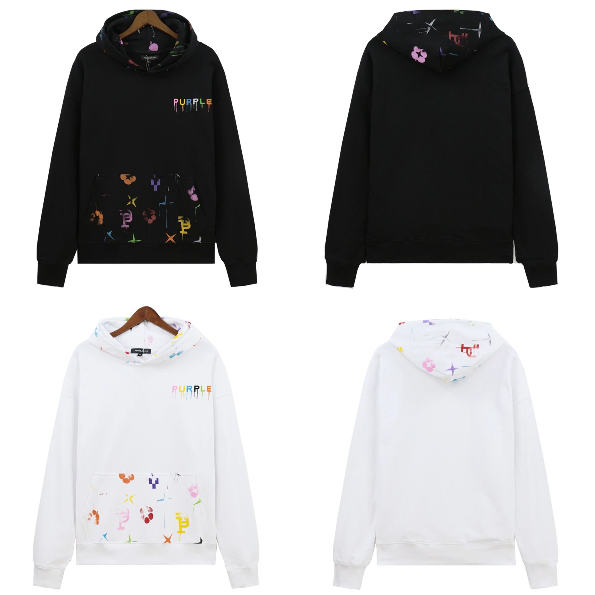 Purple Black and White Hooded Sweatshirts