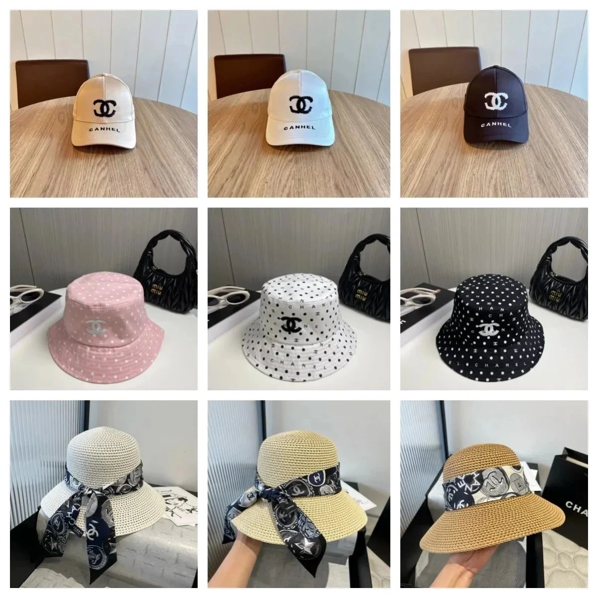 Chanel CC Logo Baseball Cap and Polka Dot Bucket Hats in Various Colors