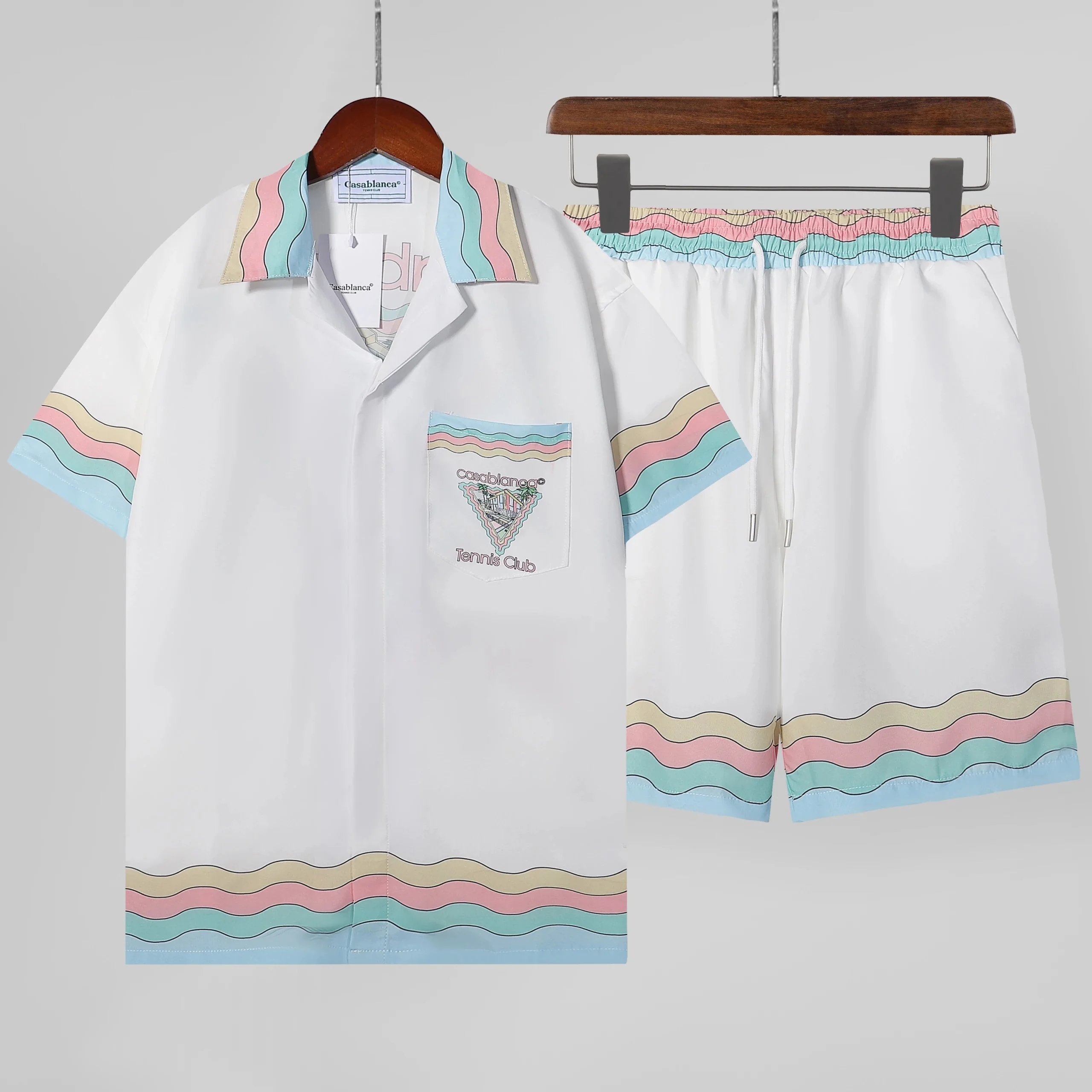 Casablanca White Wavy Collar Shirt and Shorts Set