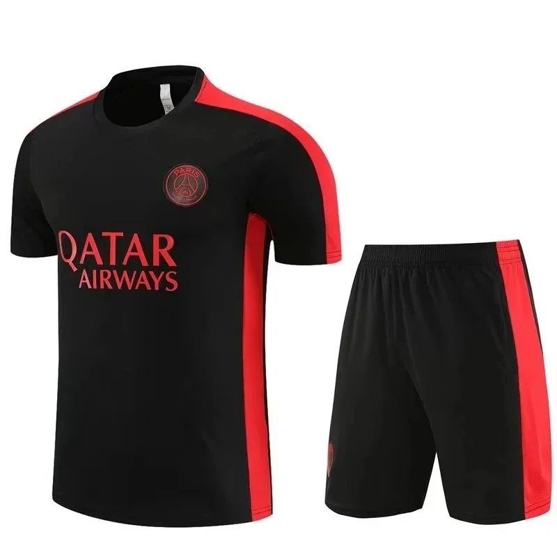 Paris Saint-Germain Black and Red Soccer Jersey and Shorts Set