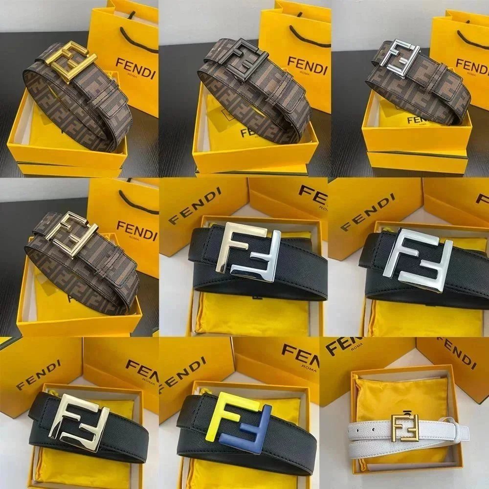 Fendi Brown Leather Belt with Gold Buckle