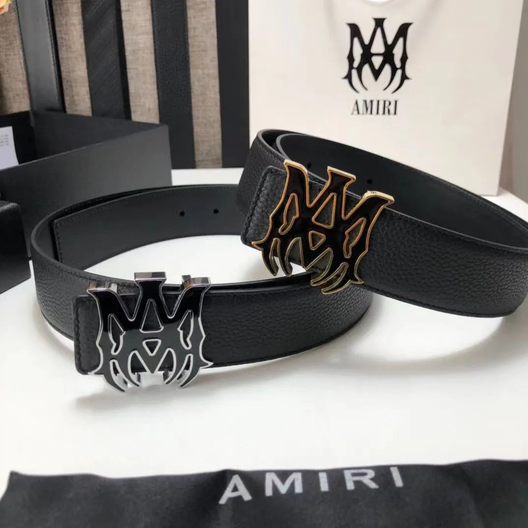 Amiri Black Leather Belt with Logo Buckle
