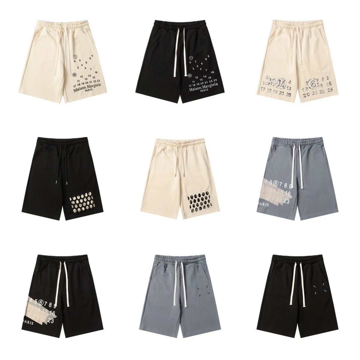 Maison Margiela Black and Beige Drawstring Shorts