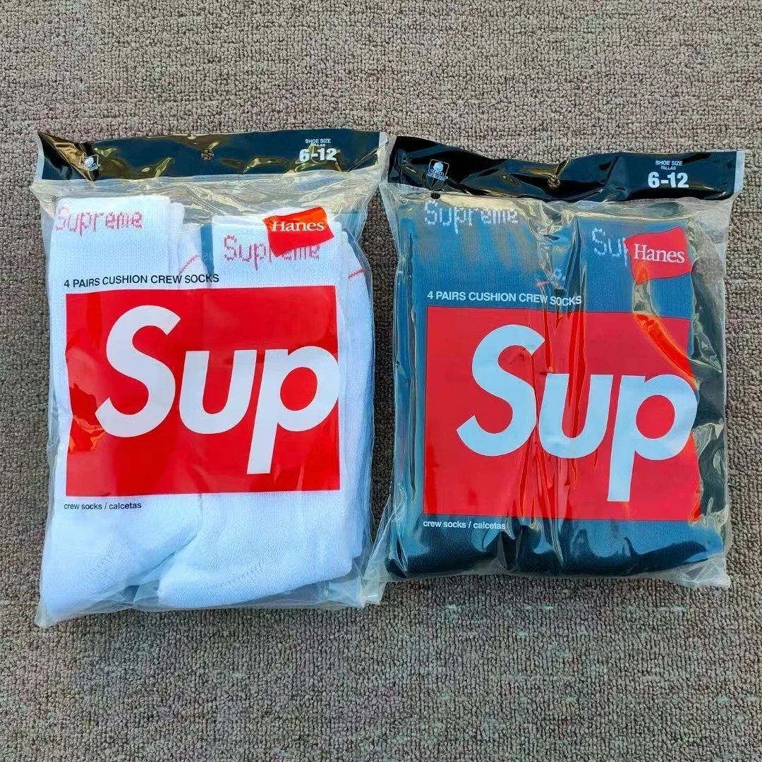 Supreme Hanes White and Blue Crew Socks 4 Pairs