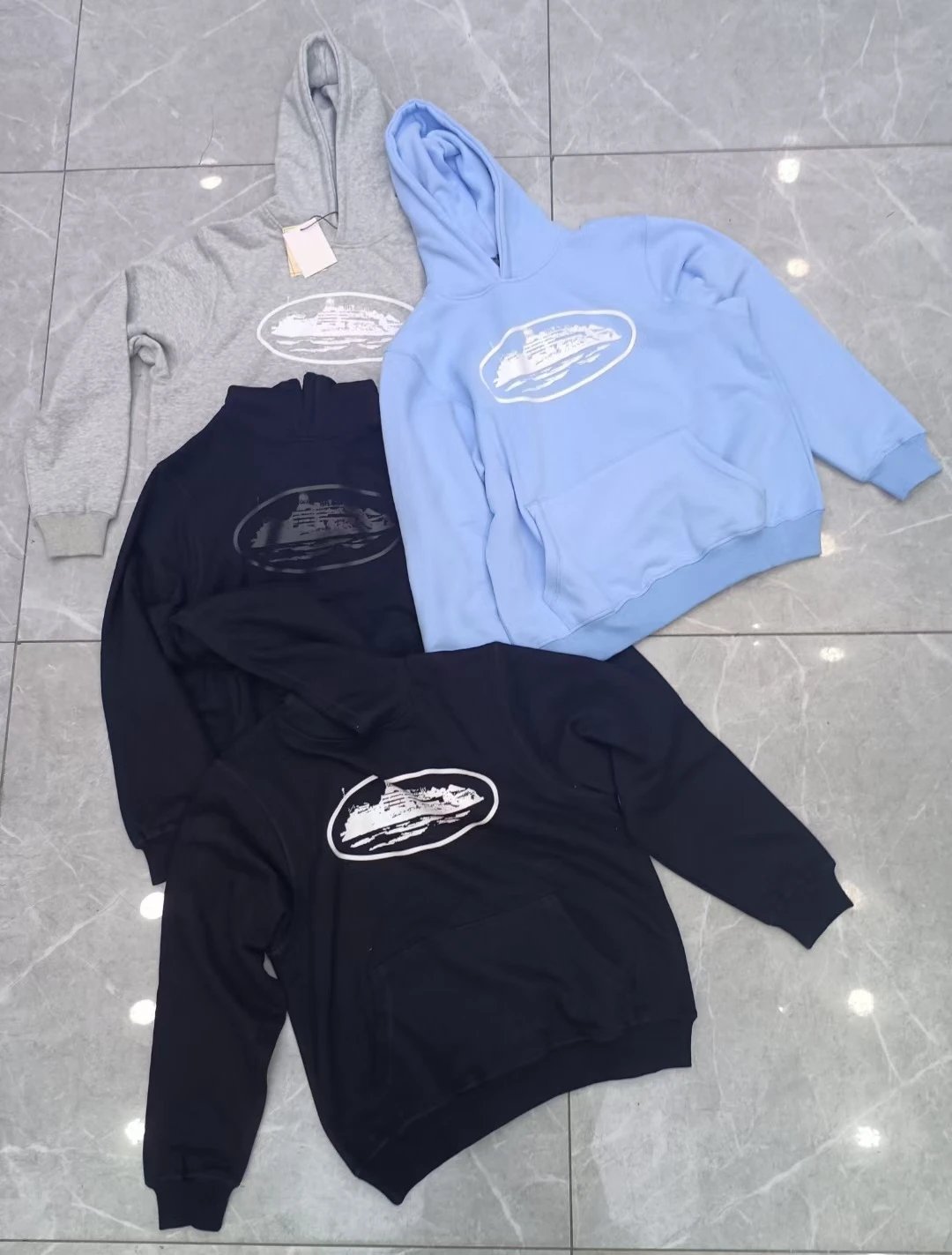 Unisex Hoodie Sweatshirt in Grey, Blue, and Black