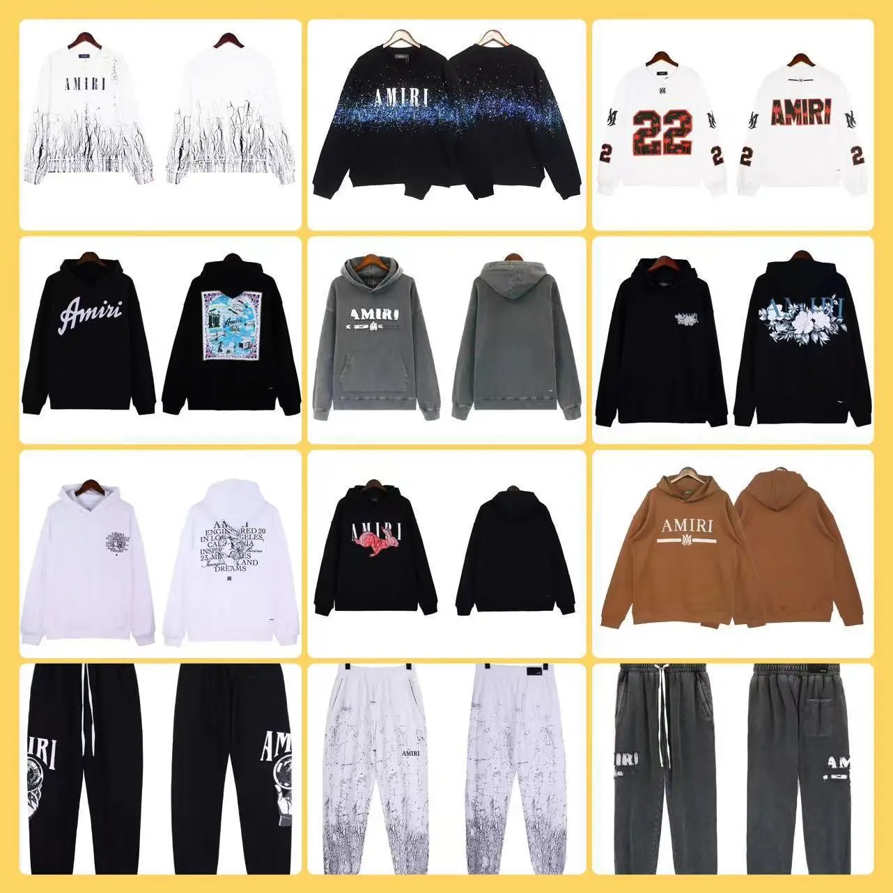 Amiri Black Hoodie and White Sweatpants Set