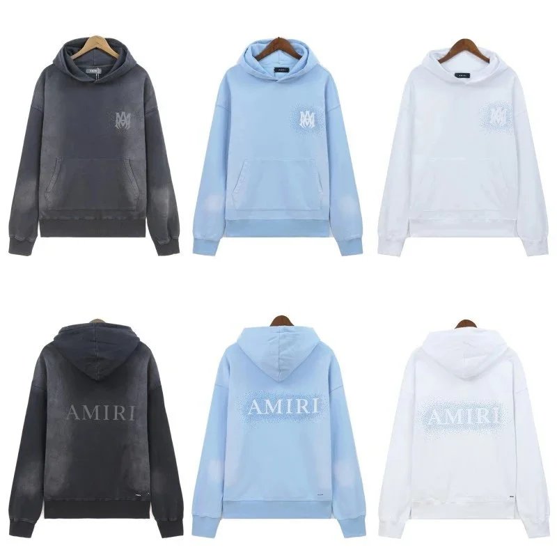 Amiri Hooded Sweatshirt in Grey, Blue, and White