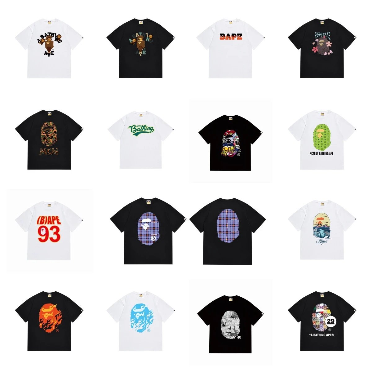Bape Black and White Graphic T-Shirt Collection