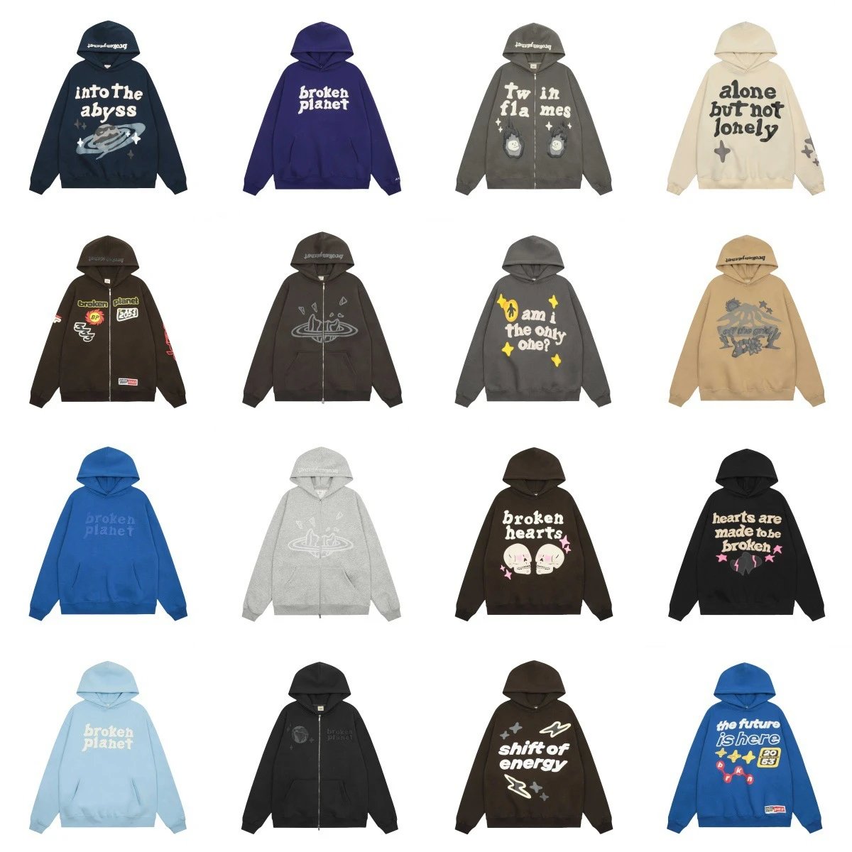 Various Colors Broken Planet Hoodies
