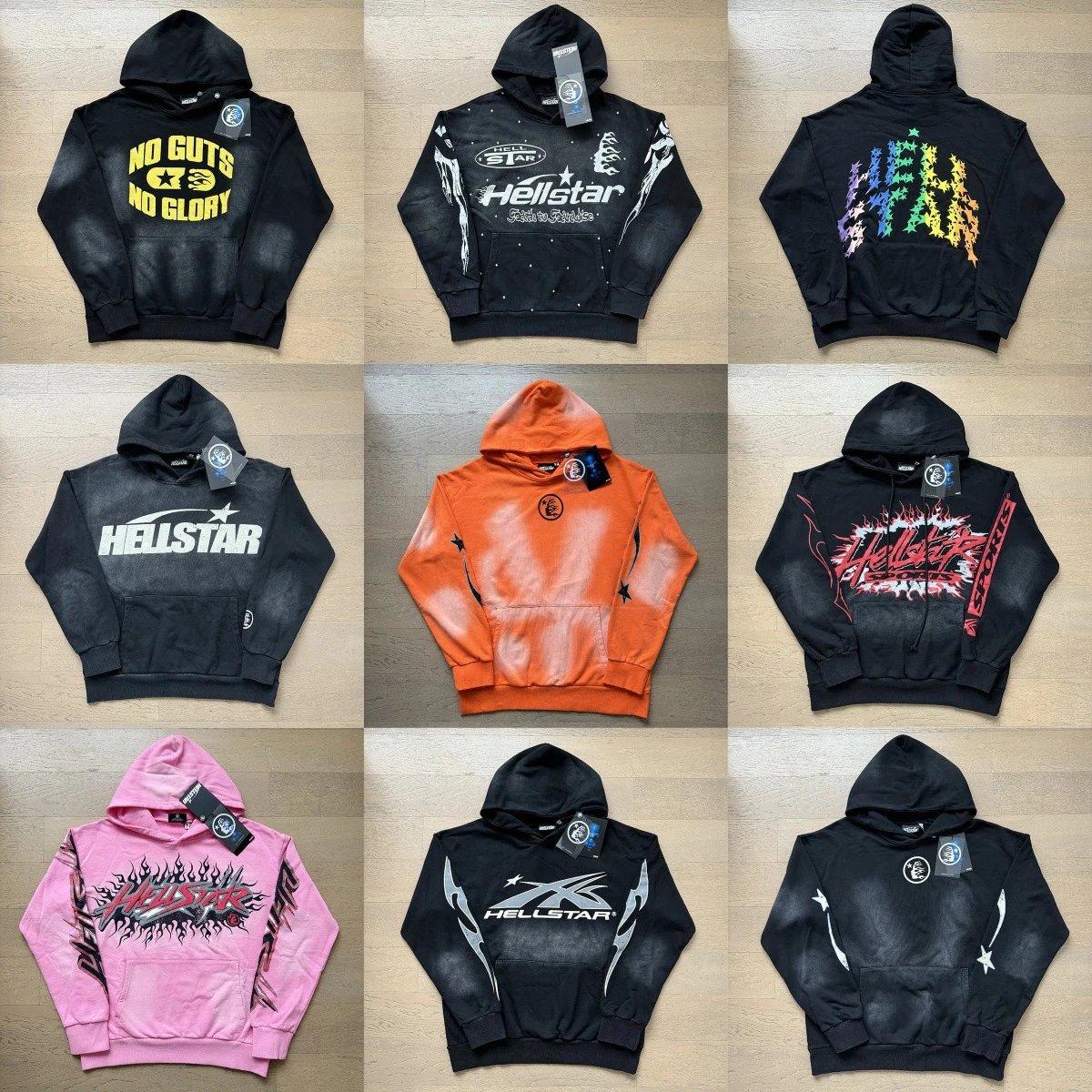 Hellstar Black Hoodie with Various Graphic Designs