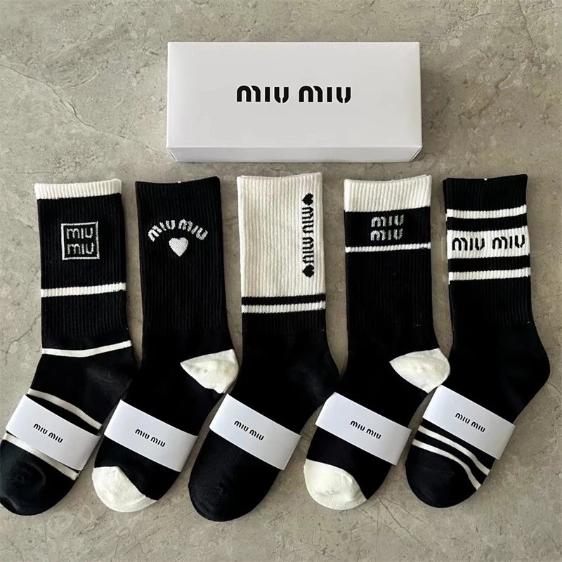 Miu Miu Black and White Striped Socks Set