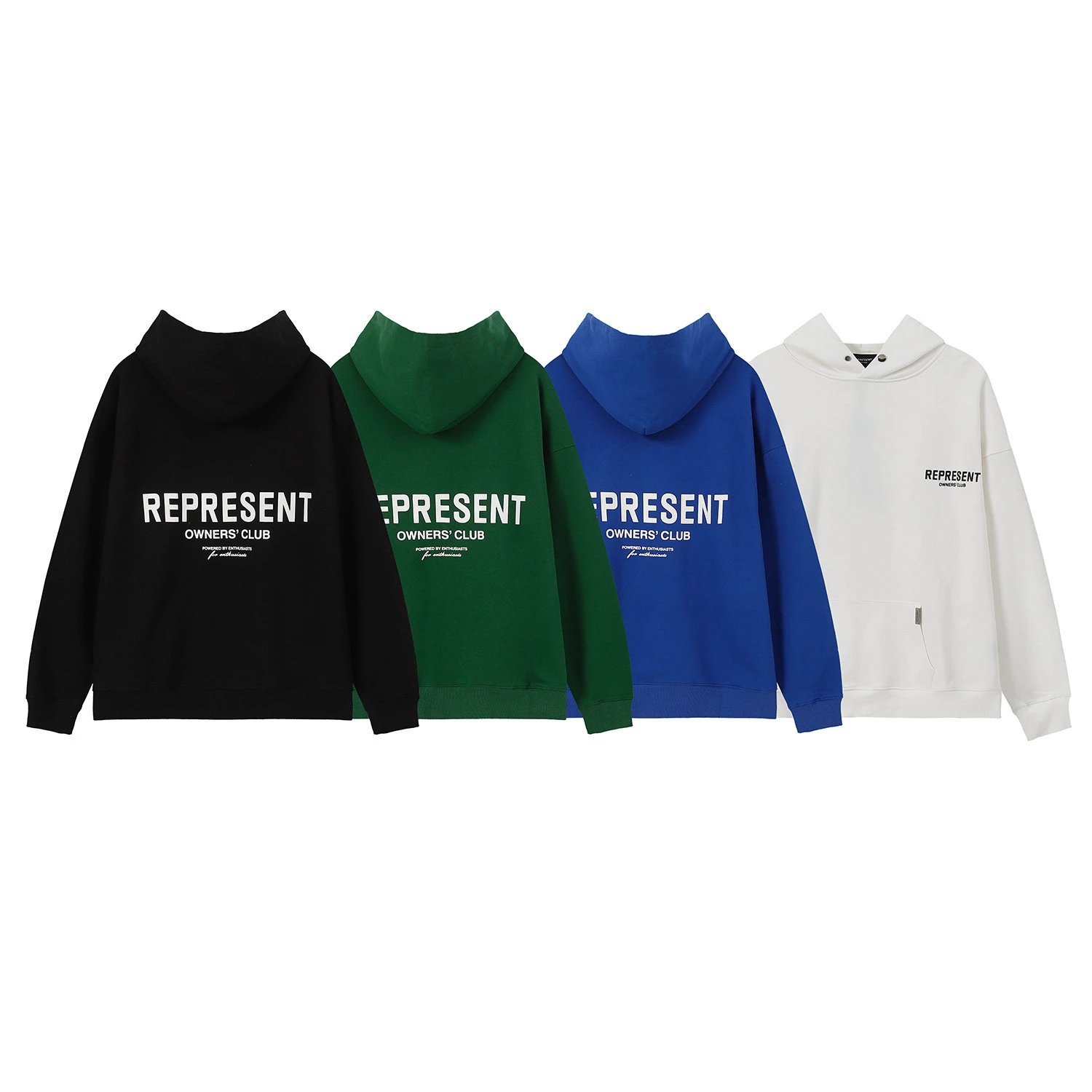 Represent Owners Club Hoodie in Black, Green, Blue, and White
